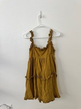 Urban Outfitters Dark Chartreuse Green/Olive Ruffle-Tier Sundress